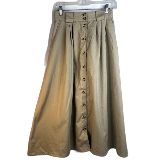 Cabin Creek Aline Button Front Maxi Khaki Skirt Earthy Effortless Neutral Size 8 - Picture 1 of 12